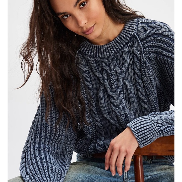 Free People Sweaters - Free People Frankie Cable Sweater Size M Navy NWT